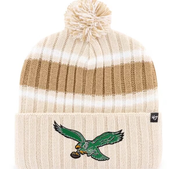 NWT NFL 47 Philadelphia Eagles Ivory Plateau Cuff Pom Mens Knit Hat - Picture 1 of 9